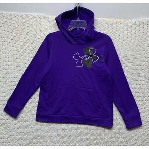 Under Armour Loose Hoodie Sweatshirt Girls Size‎ YLG Youth Logo Fleece Purple